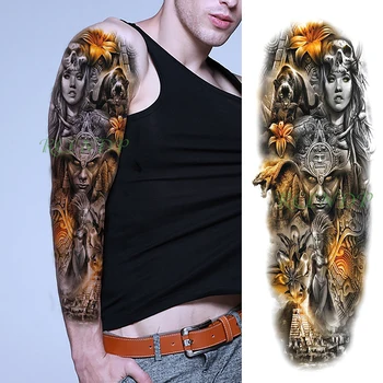 

Waterproof Temporary Tattoo Sticker totem skull girl old indian man flower gold tower arm fake tatto flash tatoo for men women