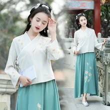 Зеленые танцевальные костюмы с вышивкой Hanfu для женщин, народный праздничный наряд, старинная Рейв, одежда для выступлений, дамское платье феи DC3191