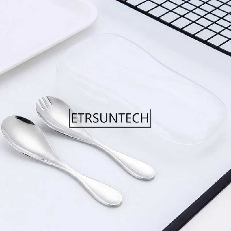 150sets Stainless Steel 304 Children Cutlery Set Spoon Fork Cutlery Set With Box Travel Portable Baby Dinnerware Set