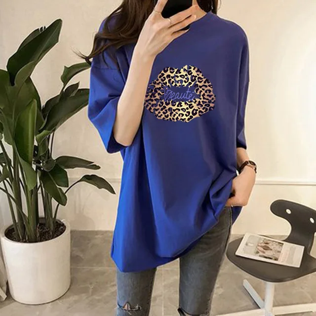 Korean Style Female T-shirt Pure Color M-XL Oversized Women Tops Harajuku  Simple Basic Tee Shirt Feminina White Casual O-neck Blue