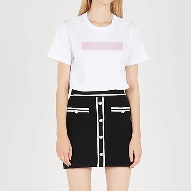 

Runway Black knitted Skirt Woman 2019 Fall Pearl Buttons Mini Skirts