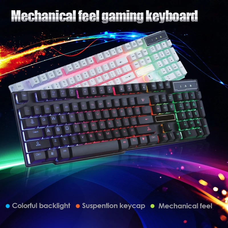 

Gaming Wired Keyboard Mechanical Feeling Game Anti-Ghosting RGB Mix Rainbow Backlit Keyboard for PC Computer Laptop Gamer Gifts