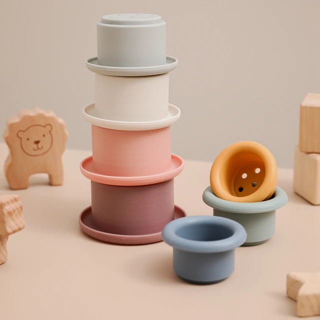 Baby Silicone Stacking Cups Montessori Building Block Bpa Free Hourglass Toys Early Educational Stack Tower Gifts For Boys Girls 1
