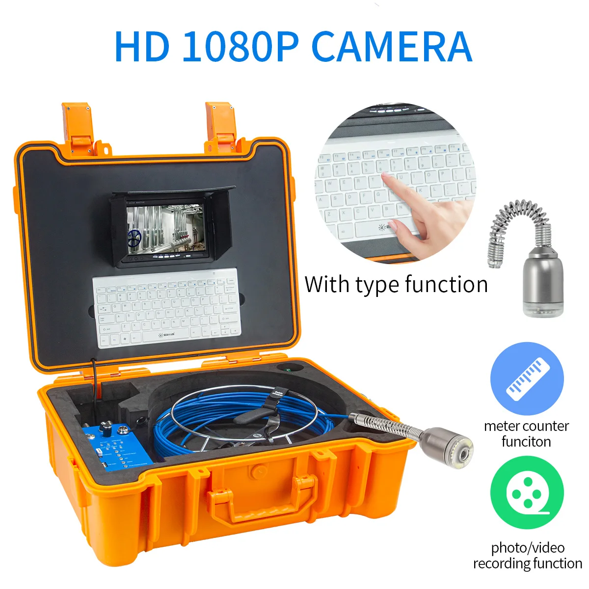 H1A 50mm Self Leveling Pipe Locating Drain Sewer Inspection Camera Snake Endoscope Meter Counter Borescope