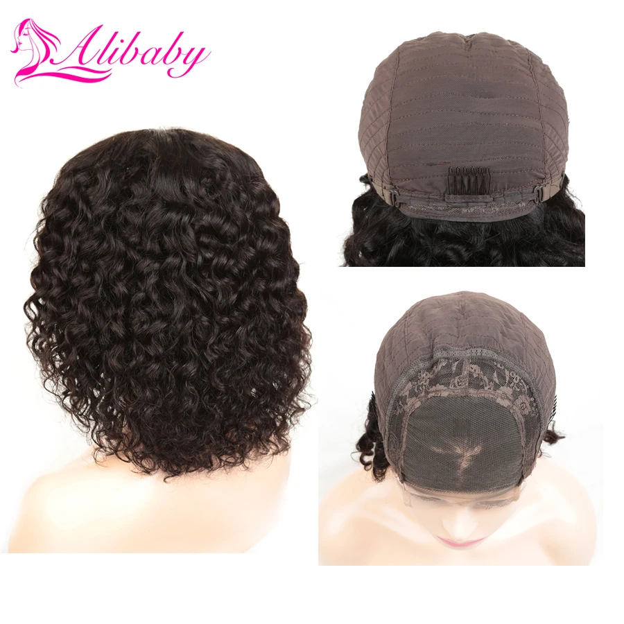 

Alibaby Malaysian Curly Wig Bob Wig Lace Front Human Hair Wigs Water Wave Remy 4x4 Closure Wig Natural Color Lace Front Wig