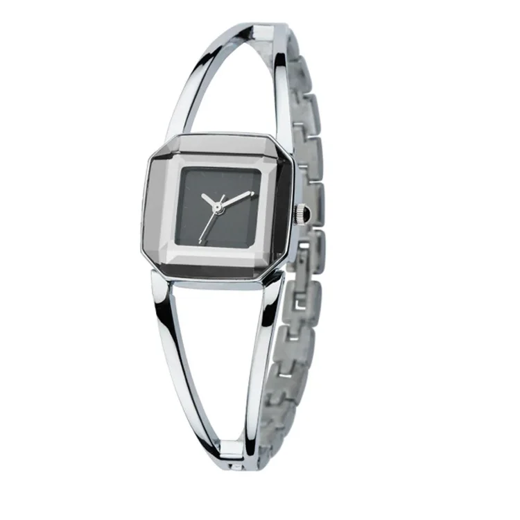 Silver Black Hot Sale Luxury Crystal Women Watches Exquisite Square Ladies Bracelet Watch Female Dress Watch zegarek damski reloj mujer - Цвет: Silver Black