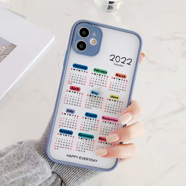 Happy Everyday 2022 Calendar Phone Case for iPhone 6s 7 8 Plus SE2020 X XR XS MAX 12 11 Pro Max Hard Matte Shockproof Back Cover