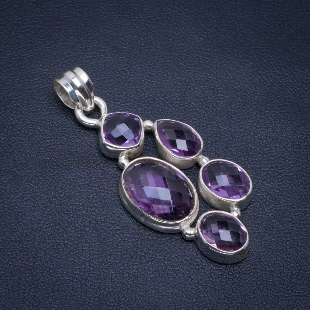 

Natural Amethyst Handmade Unique 925 Sterling Silver Pendant 2" B3254