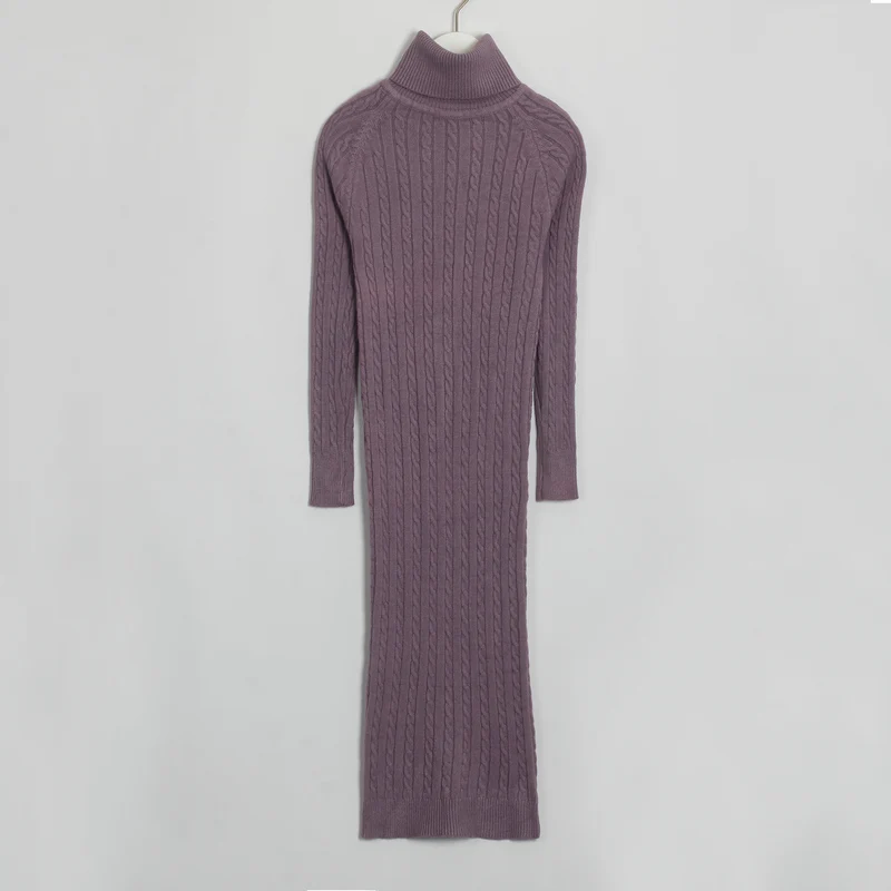 Dark Purple База новинка базовый мастхэв зима осень тренд wixra модная одежда классические свободные женская мастхэв стильная повседневные гардероб сплошной платье свитер водолазка в рубчик лапша длина до колен миди - Цвет: Dark Purple