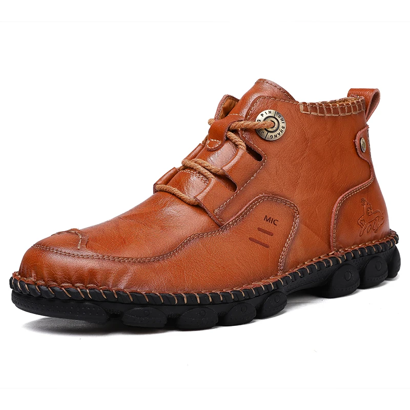 Men's Ankle Leather Boots Autumn Winter Men Shoes Quality Real Vintage British Military Plus Size 38-48 | Обувь