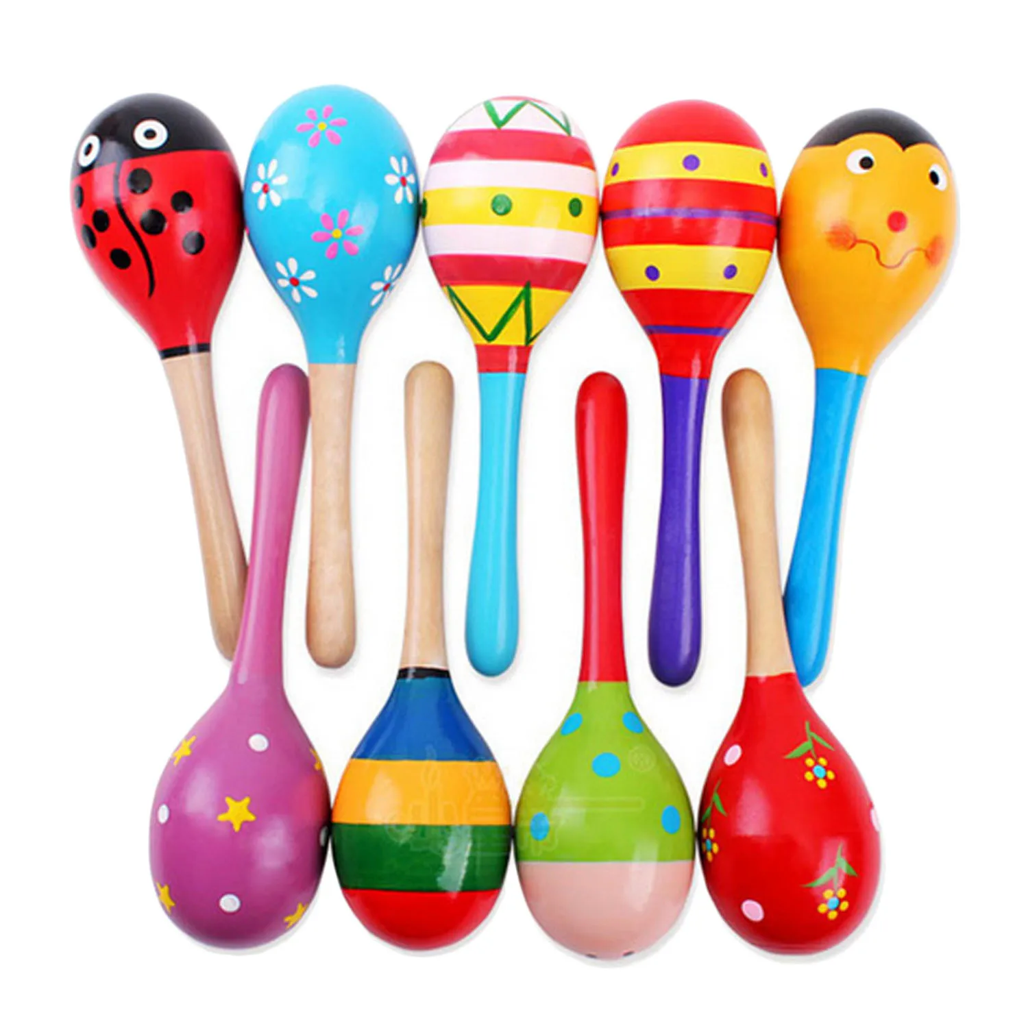 6 шт. Милая красочная деревянная ручная трамбовка maracas maraca ручная погремушка игрушки-шейкеры ребенок звук музыкальная Игрушки для раннего обучения