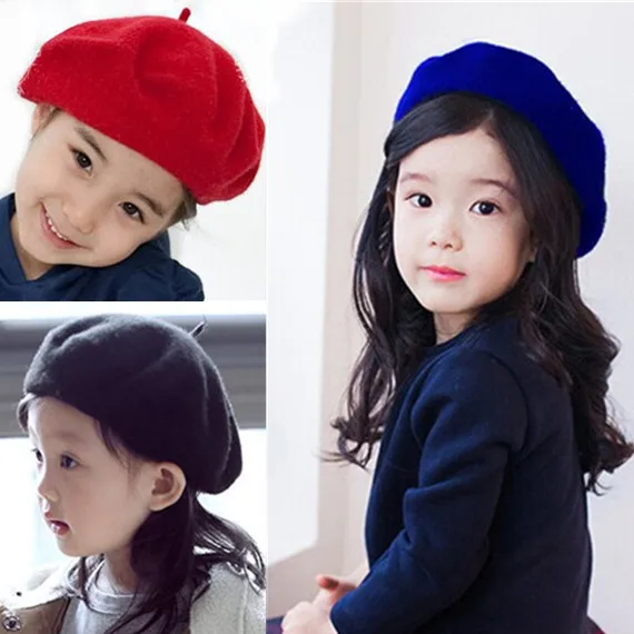Summer Winter Classic Plain Blank 10 colors Beret Hats Children Wool Baby Girls Hat Beret Ivy