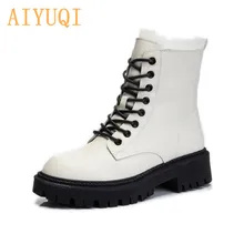 

AIYUQI Women's Winter Boots Wool Warm 2021 New Genuine Leather Martin Boots Women Thick-soled Ankle Boots Women