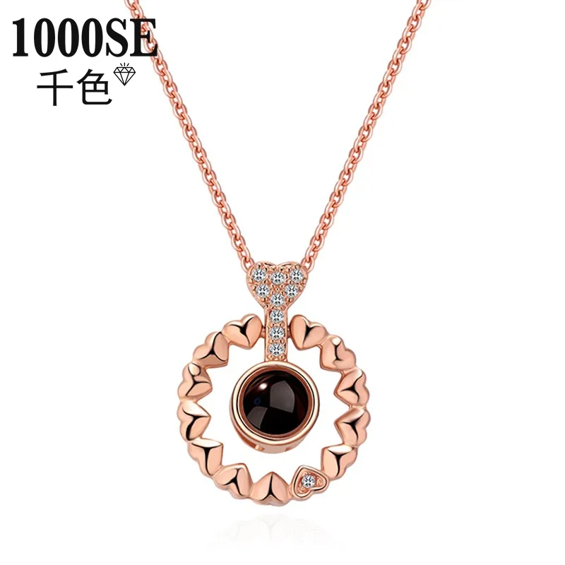 

Douyin Celebrity Style Necklace 100 Kind Language I Love You Korean-style Zircon Angel Eye of Projection Pendant Women's Necklac