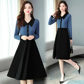 

2020 New Women maxi party Dress Slim Long Sleeve Fake Two-piece Dress Elegant Plus Size clothes Office Lady Dress Vestidos