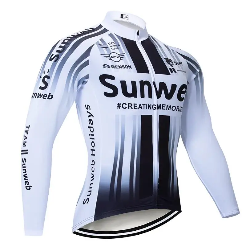 Новинка, Майки для велоспорта Sunweb, с длинным рукавом, рубашки для велоспорта, зимние, флисовые, для велоспорта, командная одежда, куртка для горного велосипеда, одежда для велоспорта - Цвет: Белый