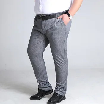 

Plus Size Mens Trousers Casual Pants Trouser Pant 2020 Grey Elastic Straight Business Men Black Dark Blue Zipper Fly Loose High