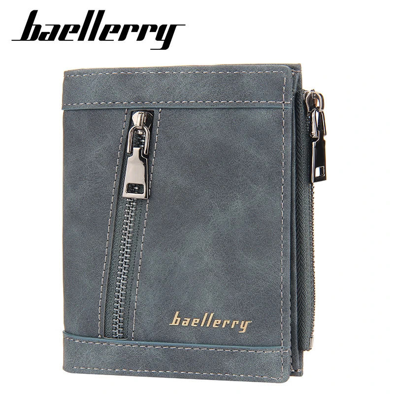 2022 New Baellerry Men Short Wallets Card Holder Solid Fashion Zipper Men Leather Purse Coin Pocket High Quality Male Purse