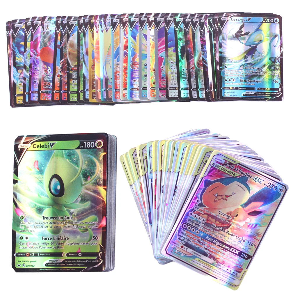 Juego de pokemon 20EX 20mega, versión en francés, 140GX 60V Vmax 60Tag 20EX 20mega, gran oferta, 20-300 Uds.