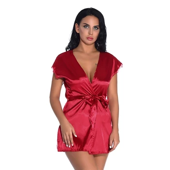 

Women's Sexy Short Sleeve Deep V Neck Nightdress Lingerie Ice Soft Silk Summer Home Clothing