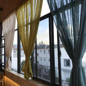 

Cotton and Linen Thick Window Screen Simple Gauze Curtain Semi-Finished Living Room Bedroom Balcony Horizontal Bar Hollowed out