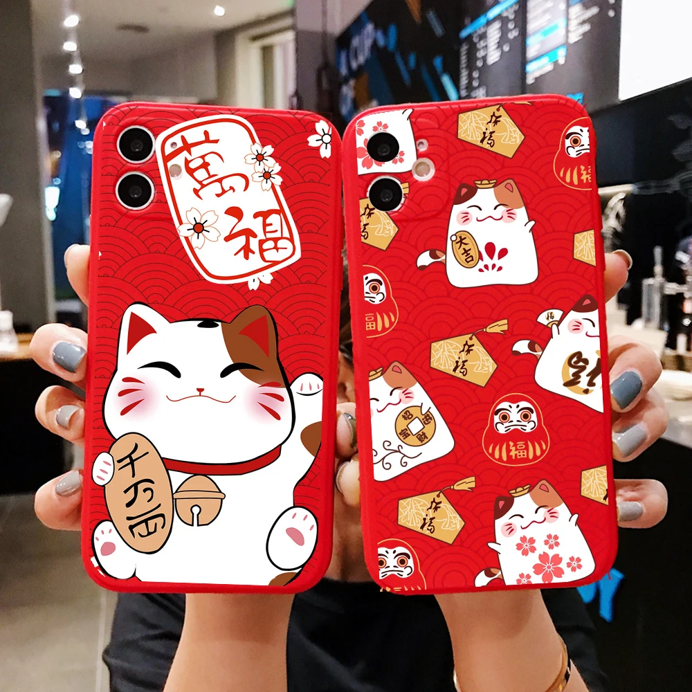 

PUNQZY Lucky Cat Soft TPU Phone Case For Samsung Galaxy A51 A71 A50 A70 S20 S10 S11 S9 S8 A20 A10S Chinese Style Anti-Fall Case