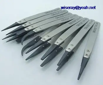 Online DHL/EMS 40PCS Plastic Head Stainless Steel Tweezers Antistatic Plier Tools For IC SMD SMT-A8