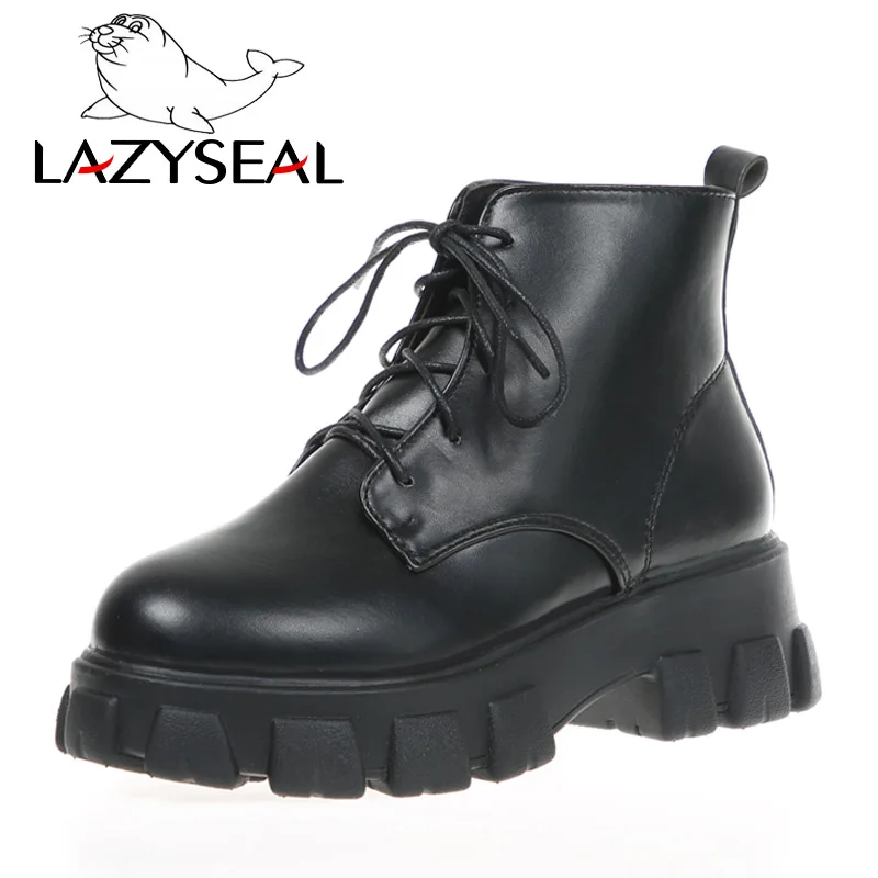 LazySea/зимние женские ботинки на платформе; коллекция года; водонепроницаемые ботинки на шнуровке с круглым носком; нескользящие короткие ботинки; Модные женские военные ботинки - Цвет: Black-2