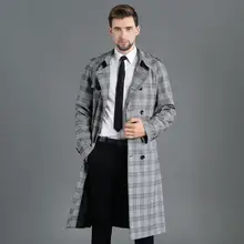 Мужские тренчи, мужские двубортные длинные пальто, Мужская одежда, приталенное пальто с длинным рукавом, новые дизайнерские серые хаки