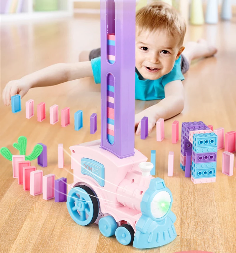

Domino Train Toy Set Rally Electric Train Model With 80Pcs Colorful Domino Truck Game Building Blocks Car Xmas Good Gift