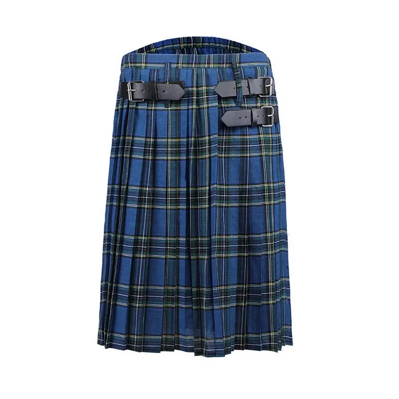 CYSINCOS шотландский мужской килт традиционный Клетчатый Ремень Плиссированные двусторонние цепи коричневый готический панк шотландская клетка брюки юбки - Цвет: Blue-style 3