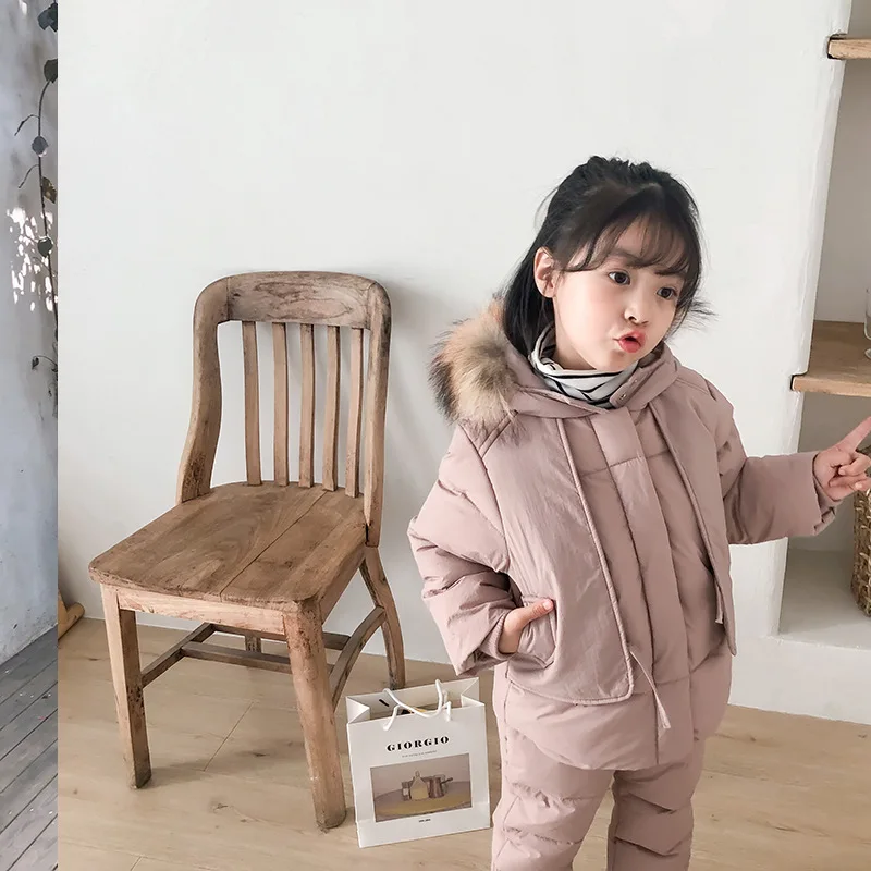 

2019 Winter New Children's Suit Down Jacket Middle and Small Children's Wool Collar Coat Toddler Girl Clothes Winter