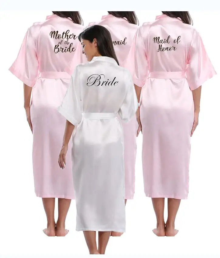 

new bride bridesmaid robe with white black letters mother sister of the bride wedding gift bathrobe kimono satin robes