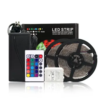 

1/2Pcs 5M 3528RGB 300 LEDs Strip Light Waterproof LED String Light With 24 Keys Remote Controller Color Changing Power Adapter