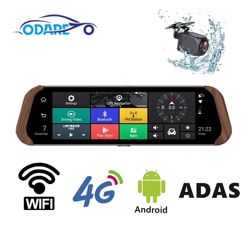 Odare Car DVR Camera 10 Inch Android 4G Stream Media Rear View Mirror FHD 1080P WiFi GPS Dash Cam Registrar ADAS Video Recorder