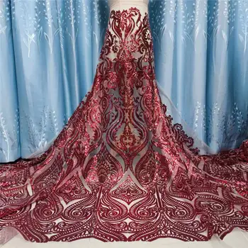 

juan New Arrival French Red Lace Fabric 5Yards African Lace Fabric For Party Wedding Cloth Nigerian Lace Fabric A1862