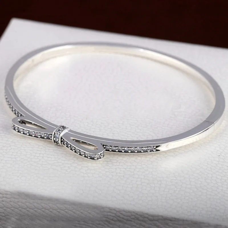 Высочайшее качество сверкающий бант с кубическим цирконием браслет подходит для женщин шарик шарм 925 пробы серебряный браслет Diy ювелирные изделия