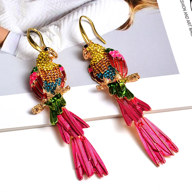 Statement Long Bird-Shaped Earring Colorful Crystals Drop Earrings Fashion Jewelry Accessories For Women