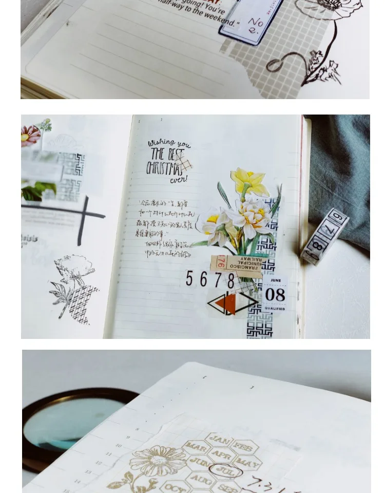 WOKO 2rolls/set Vintage Daily Weekly Sticker Retro Black White Number Week Decoration Washi Tape DIY Scrapbooking Masking Tape