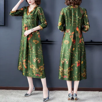 

2020 Summer New Printing Women Printed Long Dresses V-neck Vintage Elegant Dress Clothes For Woman Loose Design