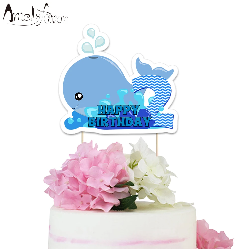 Whale Theme Party Paper Cake Topper Under the Sea Animals Baby Kids Event Birthday Decorations Supplies Custom-Made | Дом и сад