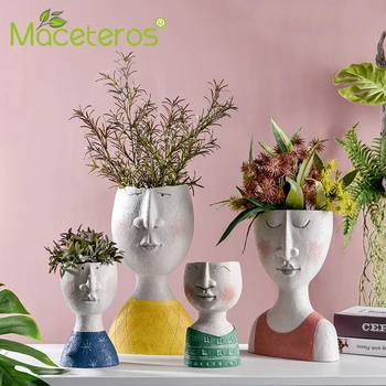 

Art Portrait Flower Pot Vase Sculpture Resin Human Face Family Flower Pot Handmade Garden Storage Flower Arrangement Home Decors