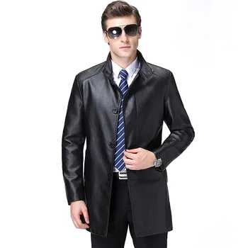 

2019 new winter fur added velvet long middle-aged male han edition piece undertakes collar leather warm wind coat