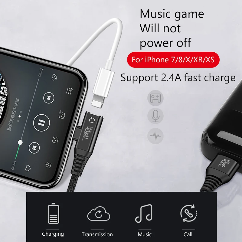 Для iPhone зарядное устройство кабель аудио зарядка двойной адаптер сплиттер кабель для Lightning Jack для наушников AUX преобразователь кабельного разъема