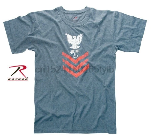 Винтажная морская ранг INSIGNIA Футболка синий старшина первого класса PO1 | Мужская