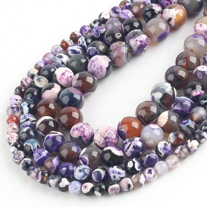 

Wholesale Natural Purple Fire Agates Stone Beads Smooth Round Loose Spacer Beads For Jewelry Making DIY Bracelets 15''