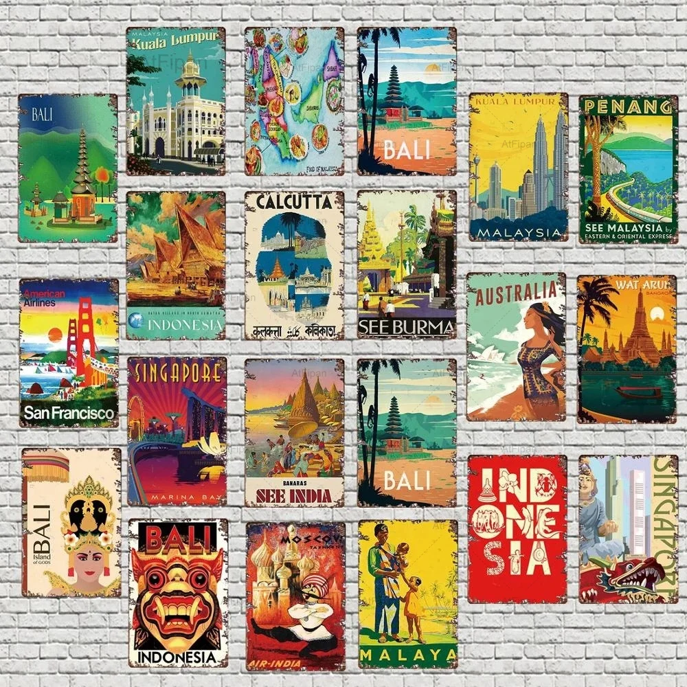 

Добро пожаловать в Юго-Восточную Азию, металлическая пластина, потертый шик, Индонезия, жестяной знак, настенный бар, ресторан, домашнее искусство, крафтовый декор 30x20 см