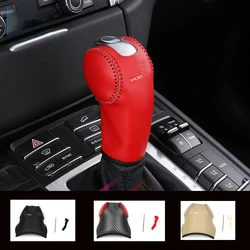 Pommeau de levier de changement de vitesse en cuir véritable, point à la main, autocollant de garniture, levier pour Porsche Macan Panamera 718, accessoire d'intérieur 