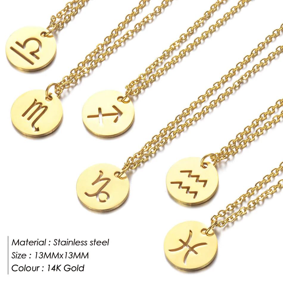 eManco Women 12 Horoscope Zodiac Sign Gold Pendant Necklace Aries Leo 12 Constellations Jewelry Kids Christmas Gifts