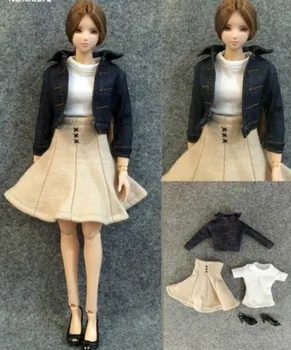 

1/6 Scale Female Cowboy jacket Coat Dress White Shirt Clothing Set for 12in Phicen Hottoy Tbleague toys no shoes